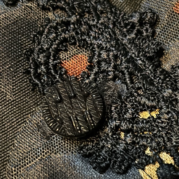 Vintage Nah Nah Collection light silky dark floral jacket blazer lace trim - Picture 4 of 8